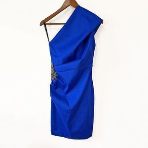 Joseph Ribkoff Royal Blue One Shoulder Embellished Party Dress